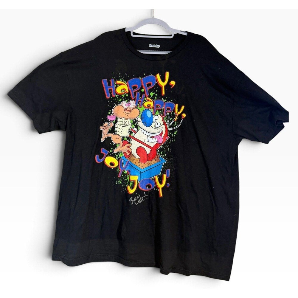 Ren and Stimpy Happy Happy Joy Joy T-Shirt Black 3XL Signed by Billy West at OCC